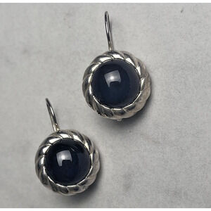Black Onyx Drop Earrings Sterling Silver Lever Back Pierced Circle Signed 925 CI